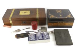 An assortment of collectables, contained in two wooden boxes.