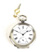 A Swiss .935 standard open-face pocket watch. The white dial signed 'H.E.