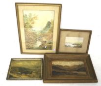 FOUR assorted framed paintings. Consisting of two watercolours and two oil paintings. Max.
