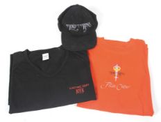 Lord of the Rings - film crew clothing. Including a black t-shirt, baseball cap and a red t-shirt.