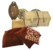 An assortment of items. including pair of rattan square trunks, mirrors and trays, etc. Max.