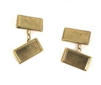 A pair of vintage 9ct gold rectangular twin-panel cufflinks.