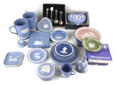 A collection of assorted Wedgwood Jasperware some boxed. Including a pair of tankards, plates, etc.