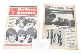 Rolling Stones autographs on a postcard.
