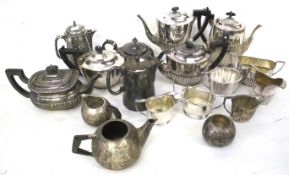 A collection of plated tea wares including an oval part-fluted five piece tea and coffee service.