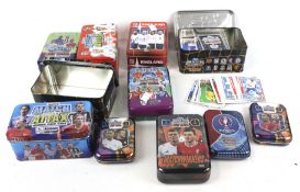 Ten boxes of football trading cards and two empty card boxes. Including Topps Match Attax, etc.