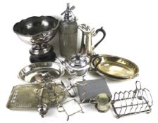A collection of silver-plated items to include a large rose bowl.