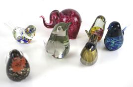 A collection of six glass birds and an elephant. Including Wedgwood and others. Max.