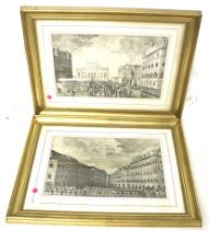 A pair of 19th century European cityscape architectual engravings. Framed and glazed.