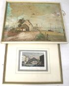 A 19th century coloured print and an oil on canvas.