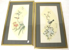 A pair of Chinese paintings of birds on silk.