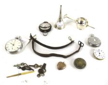 Three pocket watches and other items.