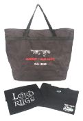 Lord of the Rings - 'Makeup / Hair Dept. AD2000' black canvas holdall bag and two t-shirts.