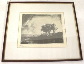 A 20th century print 'Rembrandt, Landscape with three trees'. Framed and glazed.