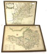 Two vintage hand coloured maps - Gloucestershire & Somersetshire.