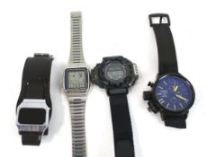 Four gentleman's vintage 'digital' wrist or bracelet watches.