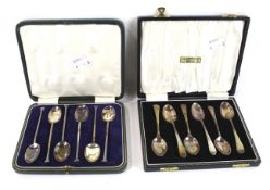 Two set of six silver tea or coffee spoons.