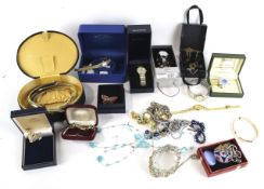 A silver small cigarette case and collection of costume jewellery and mostly lady's bracelet