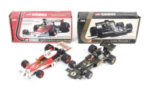 Two Corgi 1:18 scale diecast Formula One Cars.