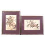 20th century Moghul School, a pair of watercolours of warriors on horseback. With inscription, 26.