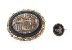 To Victorian micro-mosaic brooches including an oval brooch depicting The Pantheon.