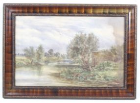 EM Wagstaffe, 19th century, watercolour, fishing on the willow lined river.