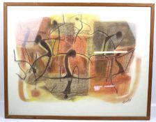 Marjorie Hawke, pastel, Improvisations', abstract drawing of figures in orange and black.