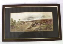 A Victorian watercolour. Signed 'T P Parr', depicting a shepherdess and her flock, 16cm x 35.