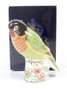 Limited edition Royal Crown Derby 'Black Faced Love Bird'. 2007. Boxed.