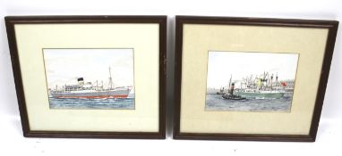 John Nice (Marine School, 20th century), two watercolours of ships.