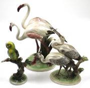 Three assorted mid-century Austrian ceramic birds. Including a budgie, etc. Max.