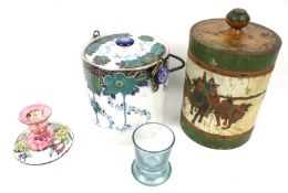 Assorted collectables, including Briar Ware biscuit barrel, a Maling candlestick, glass beaker, etc.