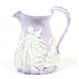 A Samuel Alcock & Co white Parian lavender ground Naval jug, circa 1845.