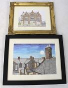 Alan Dunn (20th century), two mixed media pictures, 'Rooftops', and 'The New Winning'.