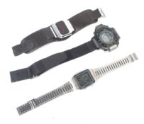 Three gentleman's vintage 'digital' wrist or bracelet watches.