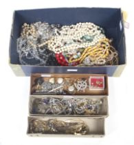 A collection of costume jewellery to include various coloured beads, imitation-pearls,