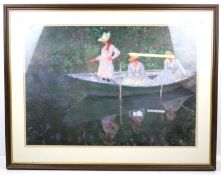 A print of Claude Monet 'Three Fishing Boats'. Framed and glazed, 48.5cm x 69.