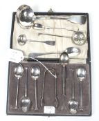 A set of six 20th century silver seal top coffee spoons and a sugar tongs.