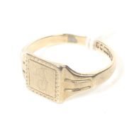A vintage 9ct gold square signet ring.