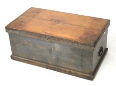 A vintage oak carpenters tool box trunk.