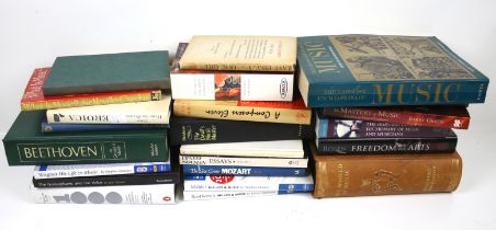A collection of books related to classical music.