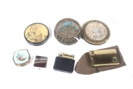 A gilt-metal filigree and enamel box and other items.