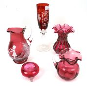 Five pieces of Cranberry ware.