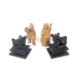 Two carved and signed Chinese figures and a pair of slate Temple dogs Condition Report: