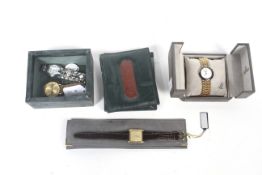Four various designer wrist and bracelet watches including a Delma round bracelet watch.