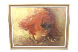 Hazel Cashmore (British, 20th century), oil on canvas, girl with red hair. Framed.