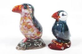 Two Anita Harris puffin figures including one trial piece.