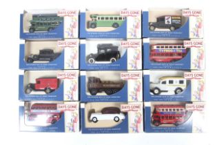 Twelve boxed Lledo 'Days Gone' diecast model vehicles. Comprising cars, buses and vans etc.