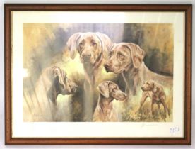 Mick Cawston signed limited editon print 'Weimaraner Dog'. No 829/850. Framed and glazed.