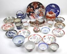 Collection of vintage assorted Oriental china items. Including plates, cups and a teapot, etc. Max.